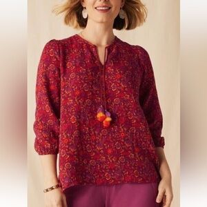 Matilda Jane Women’s Enchanted Garden Coral Reef Blouse Top XS Red Boho Peasant